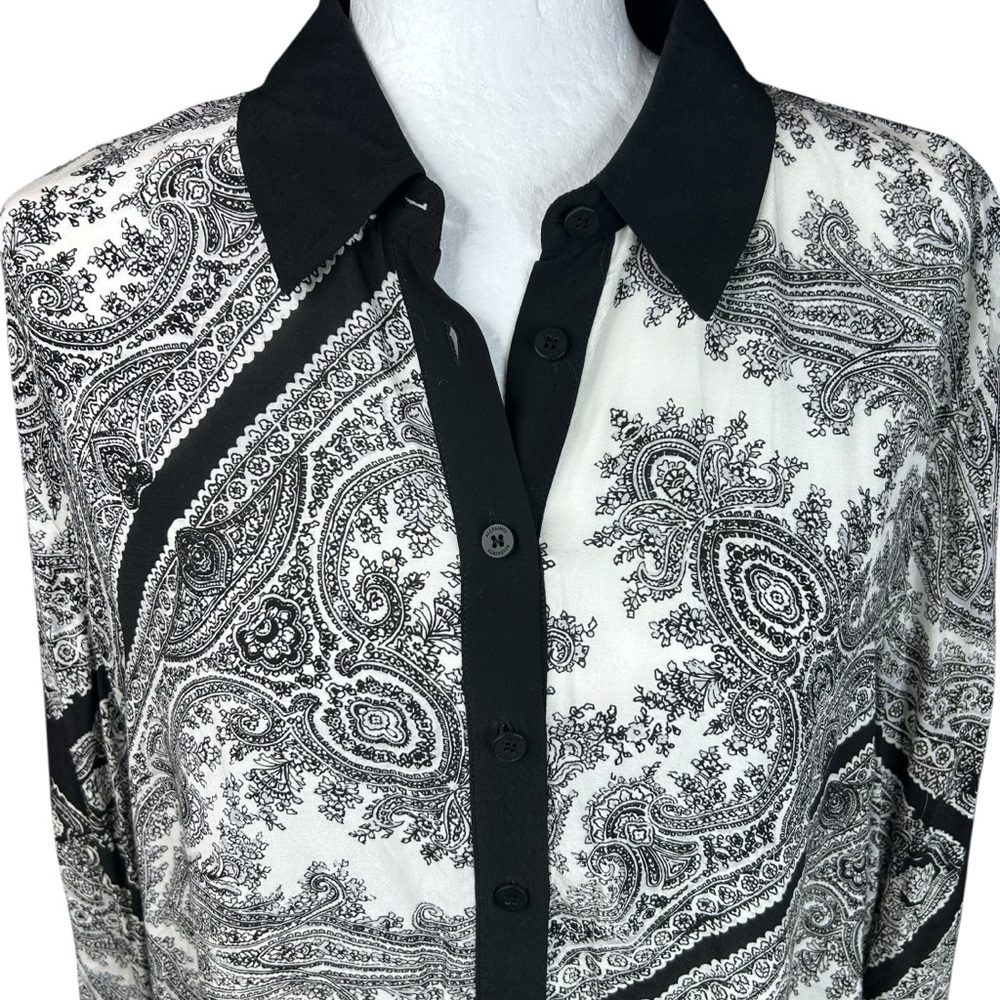 AllSaints Black and White Paisley Midi Shirt Dress - Picture 7 of 14